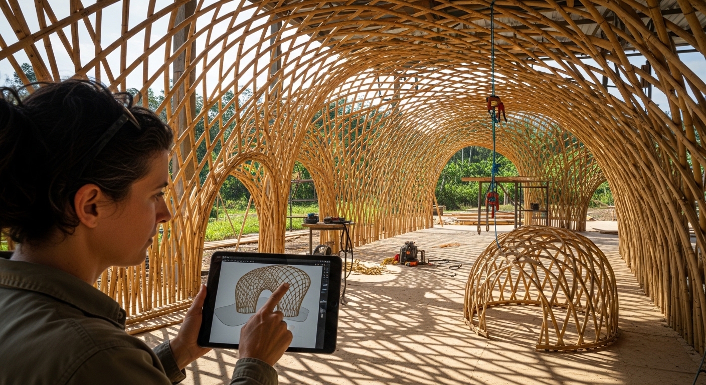 Estructura orgánica de bambú Oldhamii con sello OTATE