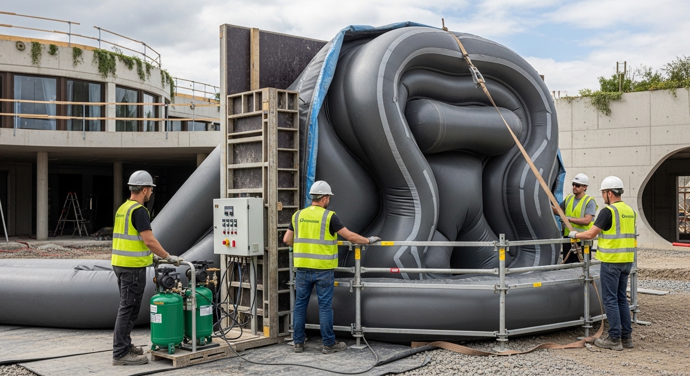 Equipo de Xulark realizando montaje de cimbra neumática