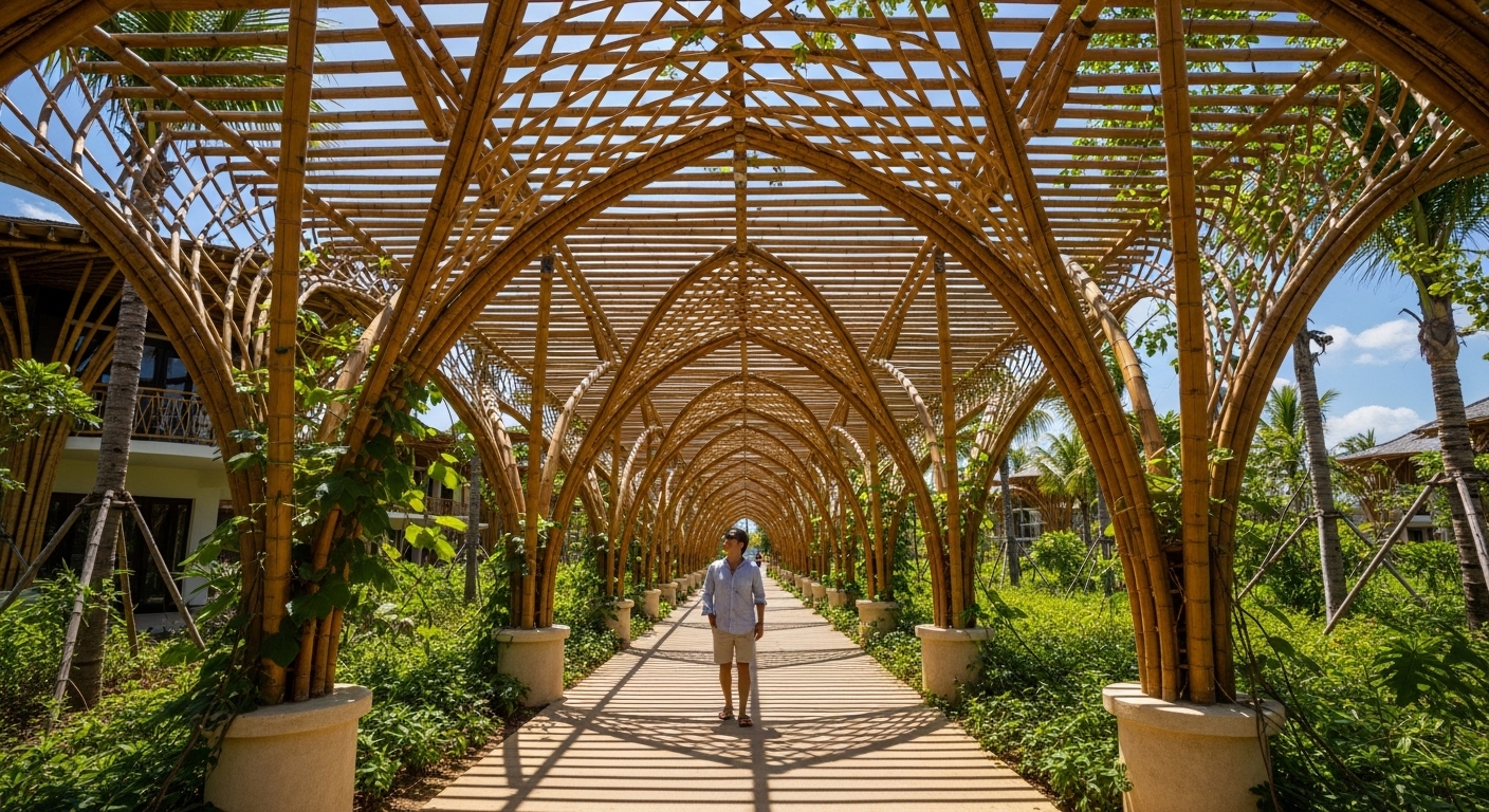 Pérgola de bambú en desarrollo turístico