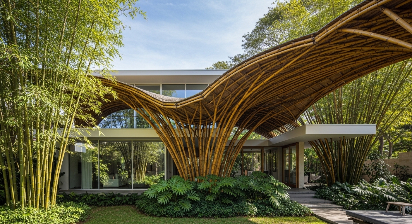 Casa privada con estructura de bambú Oldhamii y sello OTATE