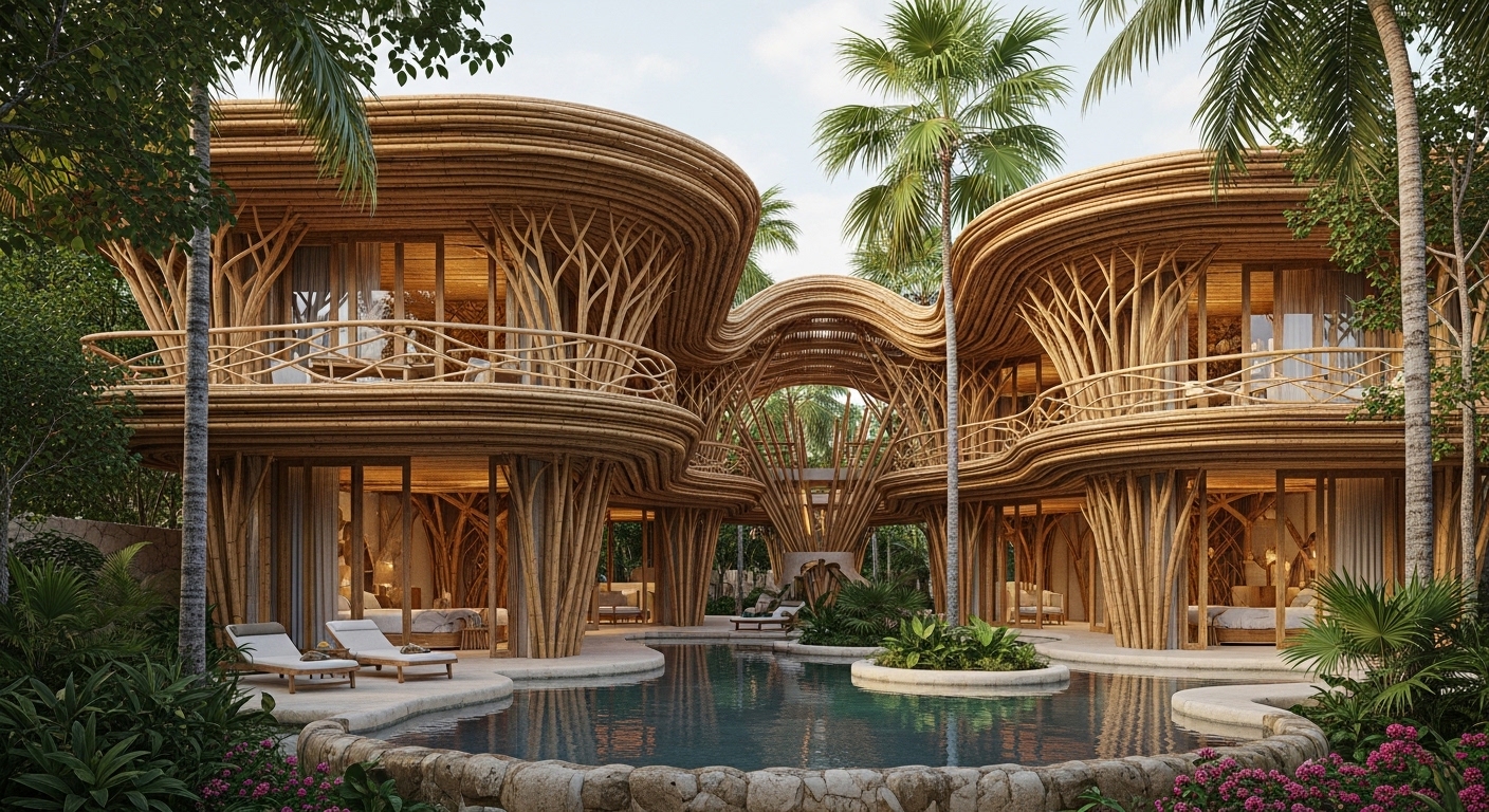 Hotel boutique con estructura de bambú Oldhamii en Riviera Maya